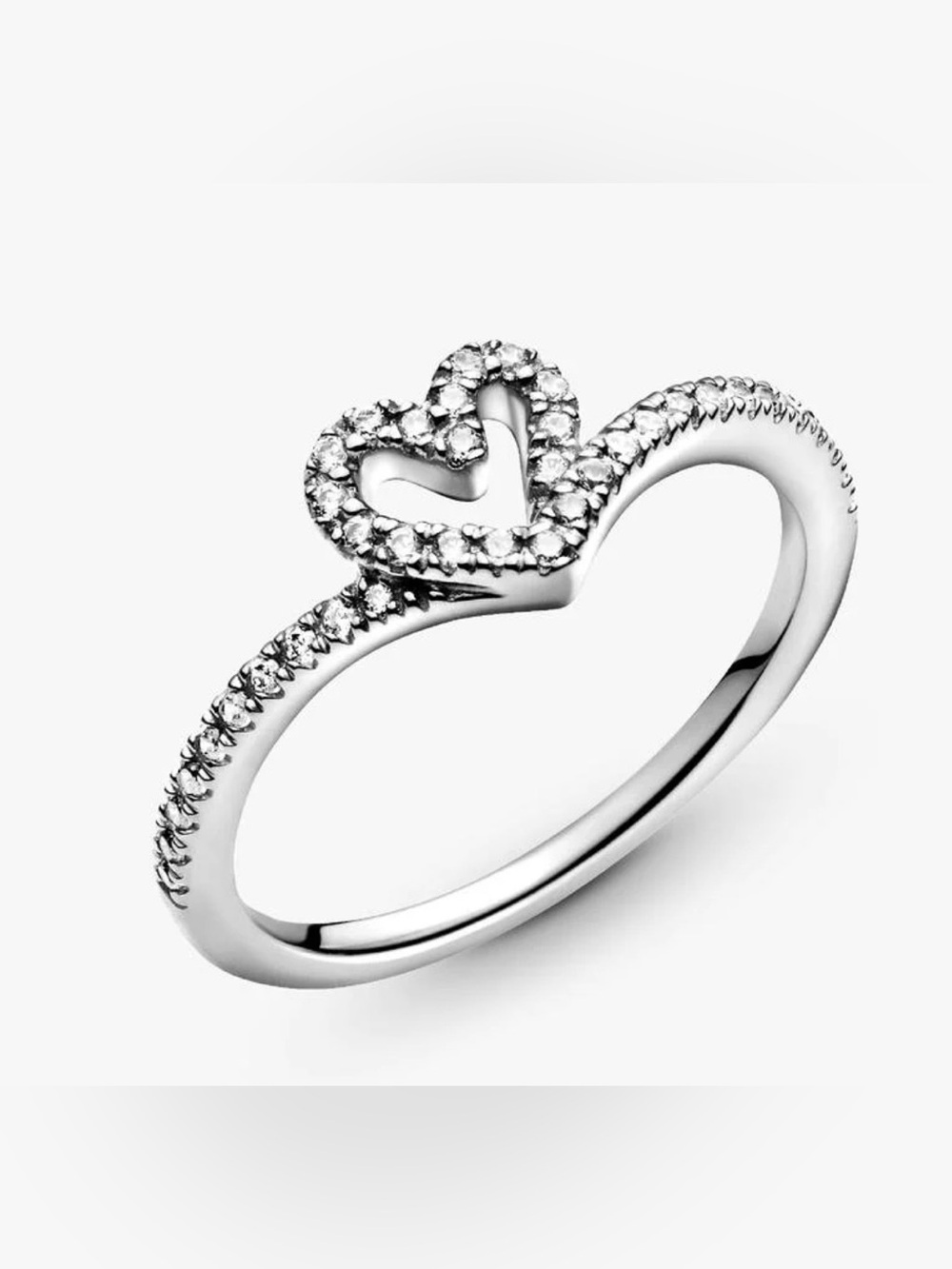 Pandora Sterling Silver Heart Pave Ring Sparkling Open Heart minimalist size 7